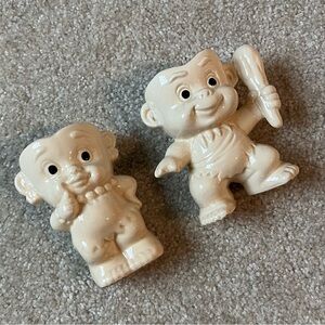 Vintage Rare Set of 2 Cream Ceramic Pebbles and Bam Bam Flintstones Planters